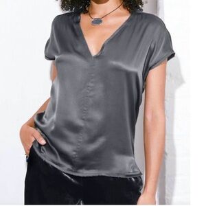 go by go silk raw revisited tee luxe in charcoal XS Elegant Minimalist Office